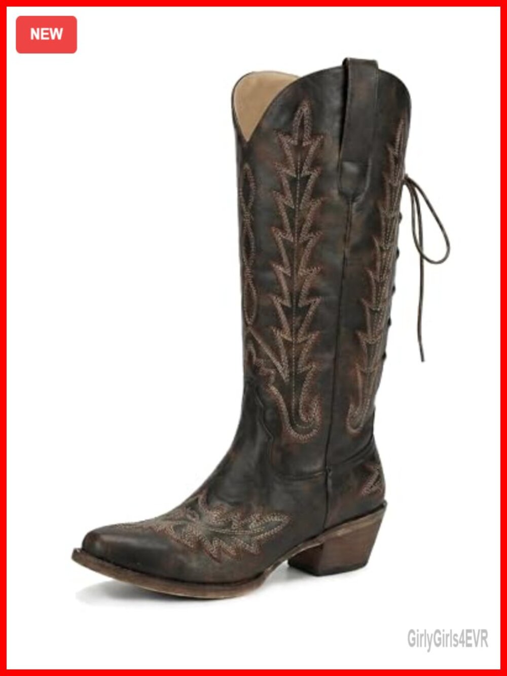 Wide Calf Knee High Cowboy Boots Women Lace Up Cowgirl Western Block Heel Faux